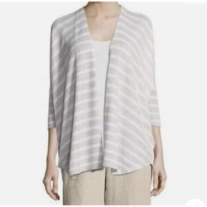 Eileen Fisher Open Knit Flyaway Cardigan Duster Organic Linen Lagenlook L/XL
